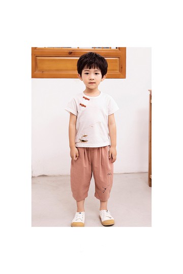 【出清優惠】手繪七分褲  磚紅/藍