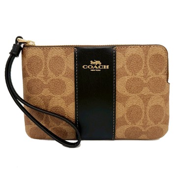 【COACH】C LOGO直紋手拿/零錢包(焦糖/黑)