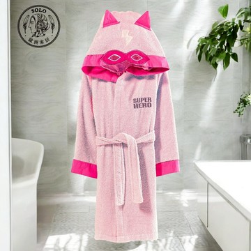 【SOLO歐洲家居】土耳其純棉浴袍 超級英雄 粉紅色 大人 S-M