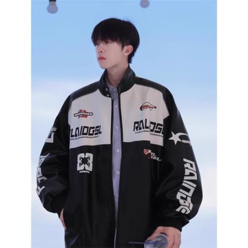 hiphop炸街復古立領夾克服皮衣