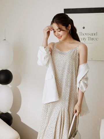 雲朵自訂款-印花肩帶魚尾長洋裝