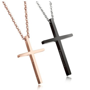 《316小舖》今天特價【E449】(優質316鈦鋼項鍊-性格十字架對鍊長項鍊短項鍊十字架項鏈男項鍊女項鍊防水項鏈)