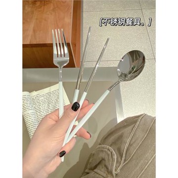 韓式不銹鋼筷子勺子套裝高檔單人學生上班族便攜餐具三件套收納盒