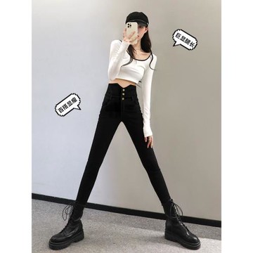 黑色打底褲女夏季新款外穿緊身鉛筆收腹小腳褲彈力高腰顯瘦小黑褲