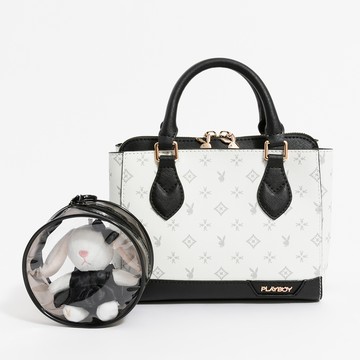 PLAYBOY - 手提包附長背帶  黑白TWO系列 - 米白色/552-5106-01-6