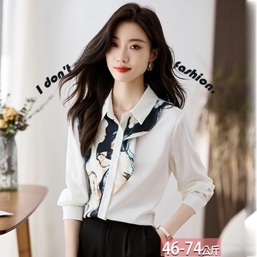 翻領印花荷葉邊襯衫 M-2XL【486196X】【現+預】☆流行前線☆