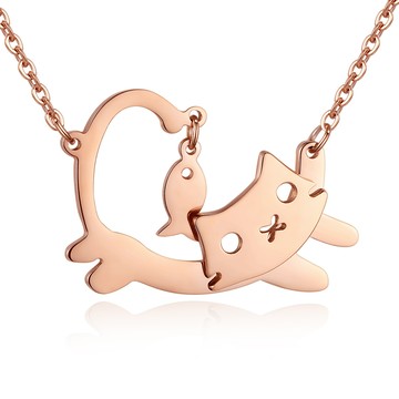 淘氣貓咪・項鍊・ 白鋼 ・玫瑰金 ・小貓