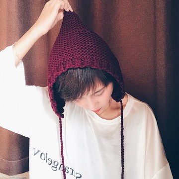 日系細繩流蘇針織帽寬松純色毛線帽學生潮帽子女生冷帽秋冬保暖帽1入