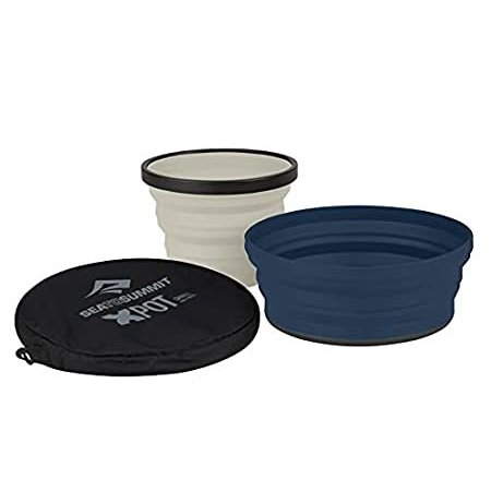 Sea to Summit X-Set 折りたたみ式キャンプ食器セット ファスナー付きポーチ付き 2点 (マグボウル) ネイビー サンド