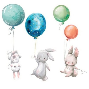 INS 歐風壁貼系列 c094 兔子氣球圖案壁貼 90 x 30cm 兒童房裝飾  多色系