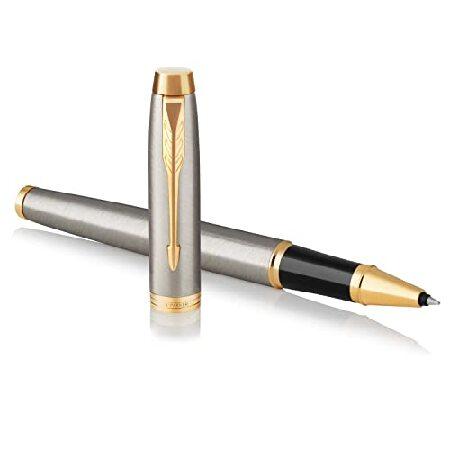 (Rollerball Pen, Blister Pack, Brushed Metal Golden trim) PARKER IM Rollerball Pen, Brushed Metal with Fine Point Black Ink Refill, Blister Pack (19
