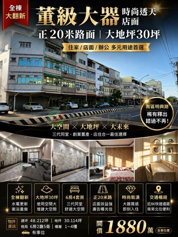南區20米黃金大道 × 大地坪 6房4套透天店面｜台南市南區明興路