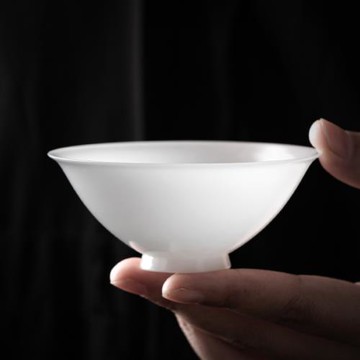 聚山堂玉潤珠圓薄胎冰種玉瓷斗笠杯陶瓷茶杯個人杯單杯大號主人杯