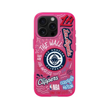 iPhone 16 Pro Clear 粉漾桃 - NBA - 塗鴉系列-洛杉磯快艇 Los Angeles Clippers - Graffiti
