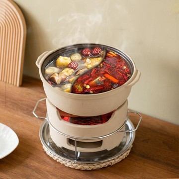 老式陶瓷打邊爐鴛鴦鍋土砂鍋商用木炭圍爐火鍋耐高溫串串涮鍋泥爐