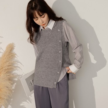 圓領無袖開衩針織上衣/毛衣-OB嚴選