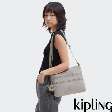 Kipling 溫柔沉穩灰多層拉鍊收納側背包-ALVAR