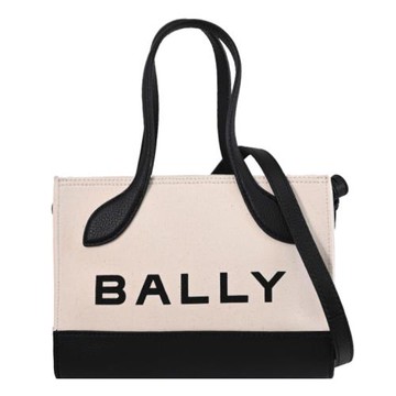 BALLY 6304520 BAR KEEP 經典燙印LOGO兩用托特包.米/黑邊