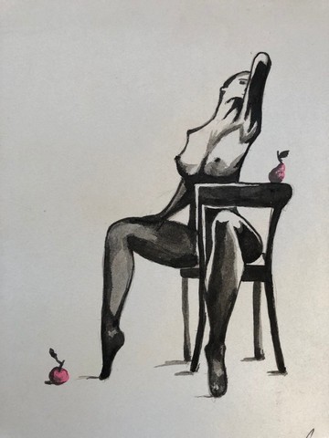 甜美水果女人原創藝術收藏水彩小幅畫壁飾