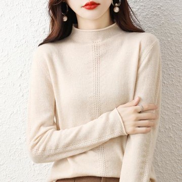 半高領打底衫女長袖寬松慵懶風春秋冬內搭軟糯小個子中領針織毛衣