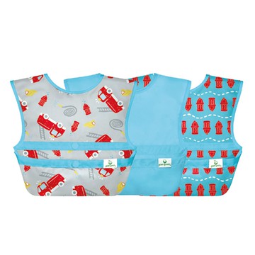 美國 green sprouts 小綠芽 - 魔鬼氈雙面防水/防食物掉落圍兜三入組-消防車