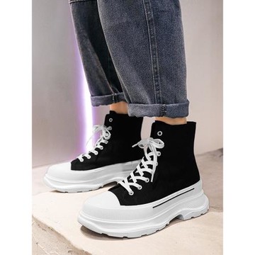 隱形內增高鞋男12cm10cm新款夏季帆布鞋子百搭透氣厚底高幫老爹鞋