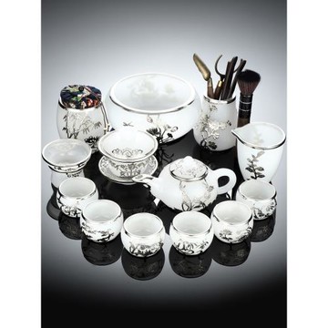 康樂品金鑲玉功夫茶具套裝輕奢淄博琉璃玉茶具茶杯蓋碗公道杯家用