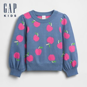 【GAP】女幼童裝|純棉刺繡圓領毛衣-灰藍色(816037)