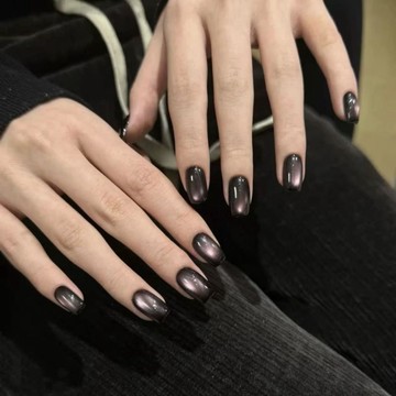 Yuki Nail2025年黑曜石短款指甲高階感貓眼ins風純色星空軟甲全手工