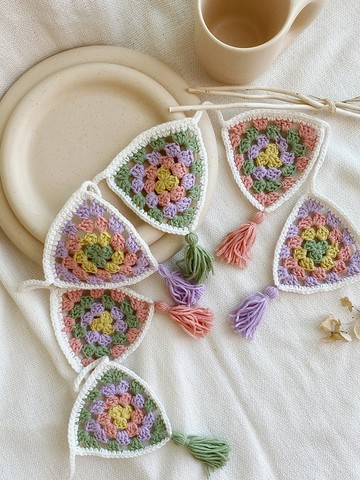 編織露營三角旗-馬卡龍色系/露營美學/營旗/串旗