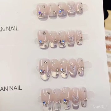 🥰可可新品🥰奈姿 純手工穿戴甲藍蝴蝶貓眼批髮成品重複使用美甲貼片可拆卸手工穿戴甲日常穿戴甲新年穿戴甲顯白美甲片 LKW3