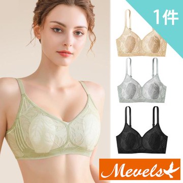 【Mevels 瑪薇絲】1件組 超薄透氣刺繡蕾絲果凍膠內衣/兔耳杯(4色 M/L/XL)