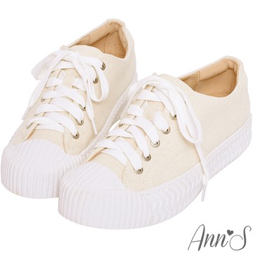 Ann’S黑科技-弄不髒防潑水綁帶帆布餅乾鞋-米