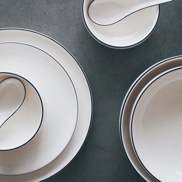 48號雜貨鋪 北約簡約風飯碗湯碗淺盤陶瓷餐具家用盤碗 新骨瓷白色