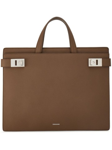 Ferragamo - Gancini-buckle leather briefcase - men - CALFSKIN/Fabric/CALFSKIN - One Size - Neutrals