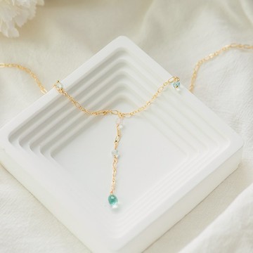 荷香滿園沁如水。石英石 拓帕石 白水晶 14K包金 水晶設計項鍊