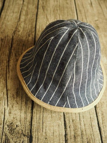 手工製作 中性牛仔灰藍直紋雙面太陽帽子 適合嬰兒小孩成人