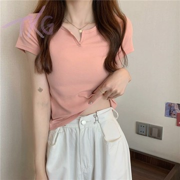 2026新款短款女夏季設計感修身露臍辣妹女裝T恤短袖衣服 小個子t恤 短袖上衣 小個子穿搭 顯瘦穿搭【小個子】