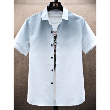 冰絲短袖襯衫男夏季寸衫薄款潮牌潮流漸變襯衣中袖打底衫夏天外套