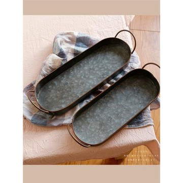 橢圓鐵皮盤丨復古舊時光鐵藝托盤 面包美食拍攝背景 鐵制收納長盤