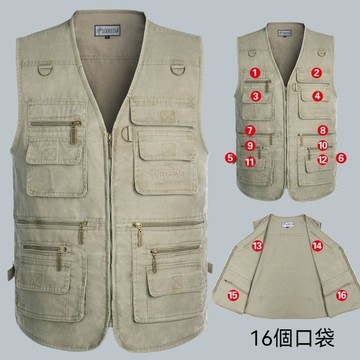 春秋戶外釣魚背心 爸爸多口袋薄款坎肩 多口袋工作馬甲 中老年男士馬甲 工裝馬夾 多口袋登山背心 耐磨工裝馬夾背心