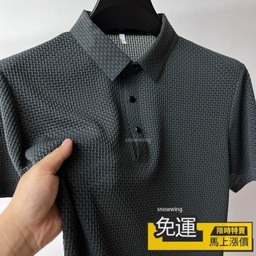🔥優選🔥輕奢 男士Polo衫 高級感 商務T恤 歐貨 冰絲上衣 氣質 純色 提花設計 休閒短袖 透氣 舒適 立體