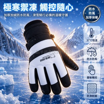 桃園出貨✨ 男款小熊滑雪手套 加絨加厚全掌觸屏 可調魔术貼 防潑水 冬季戶外運動防寒保暖
