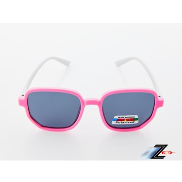 【Z-POLS】兒童用橡膠軟質彈性舒適大框粉紅白設計 Polarized偏光抗UV400紫外線太陽眼鏡(兒童偏光眼鏡)
