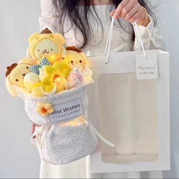 預購【LAMIE】 泰迪絨白-布丁狗花束 花朵花束 花束花禮 可愛花束 娃娃花束 卡通花束花禮 花束