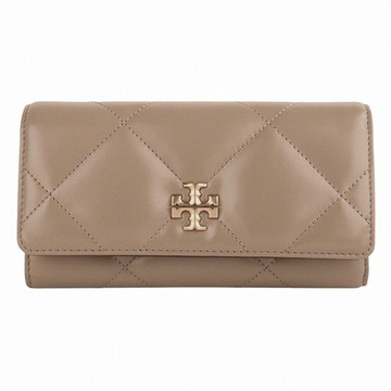 TORY BURCH- Kira 金屬雙T 絎縫紋磁釦長夾(奶茶色)