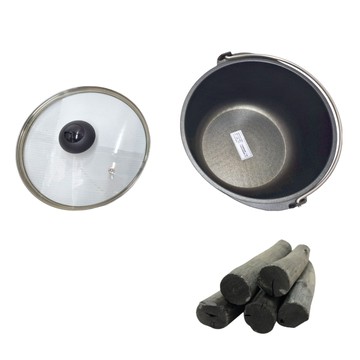 大富 遠紅外線 備長炭厚釜鍋 附鍋蓋 提把式 不沾鍋 台灣製造  22cm  橘色 + 黑色 + 銀色  1組