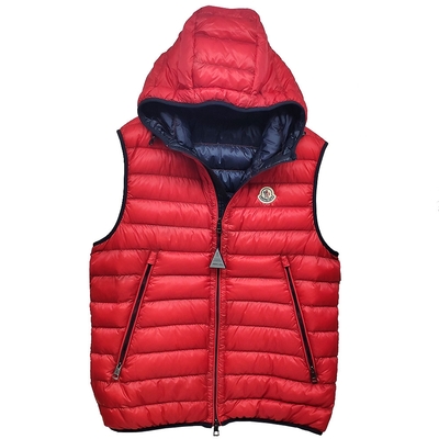 MONCLER MORELLET品牌經典羽絨車縫連帽背心(紅/黑)