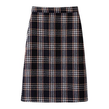 現貨+預購 A字裙中長裙-復古格子高腰毛呢女裙子2色73xg24【獨家進口】【米蘭精品】