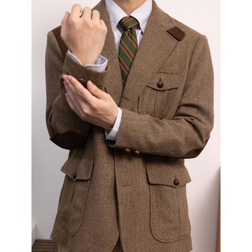 KUFFYLINK獵裝夾克日系復古人字紋單排扣休閑西裝便服秋冬ivy西服